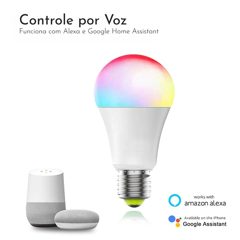 Lâmpada LED Inteligente Wi-Fi RGB Com Controle de Voz