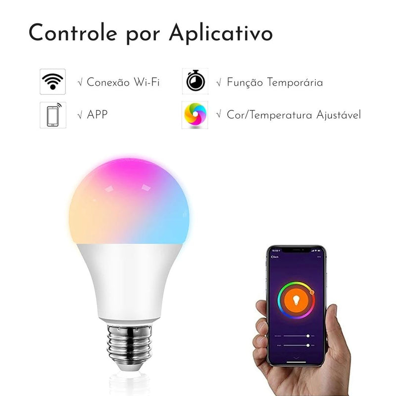 Lâmpada LED Inteligente Wi-Fi RGB Com Controle de Voz